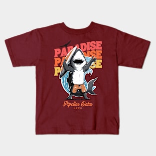 Pipeline Hawaii shark surf 8207 Kids T-Shirt